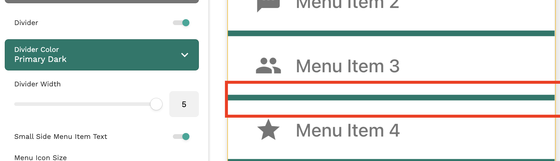 メニュースタイルディバイダ サイドナビゲーション